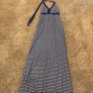 Banana republic blue/white striped halter maxi